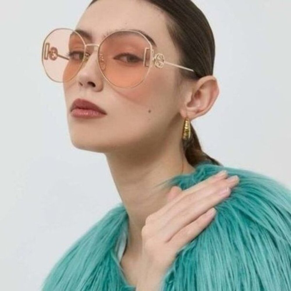 Gucci GG1206SA 004 Sunglasses Gold Round Frame, Pink Lenses